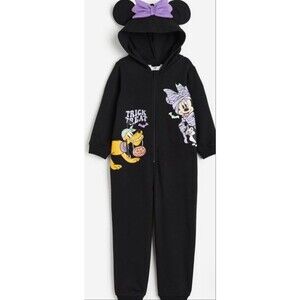 H&M Minnie Mouse Black Minnie Mouse Printed Sweatshirt Jumpsuit -Size: 3/4T (2-4